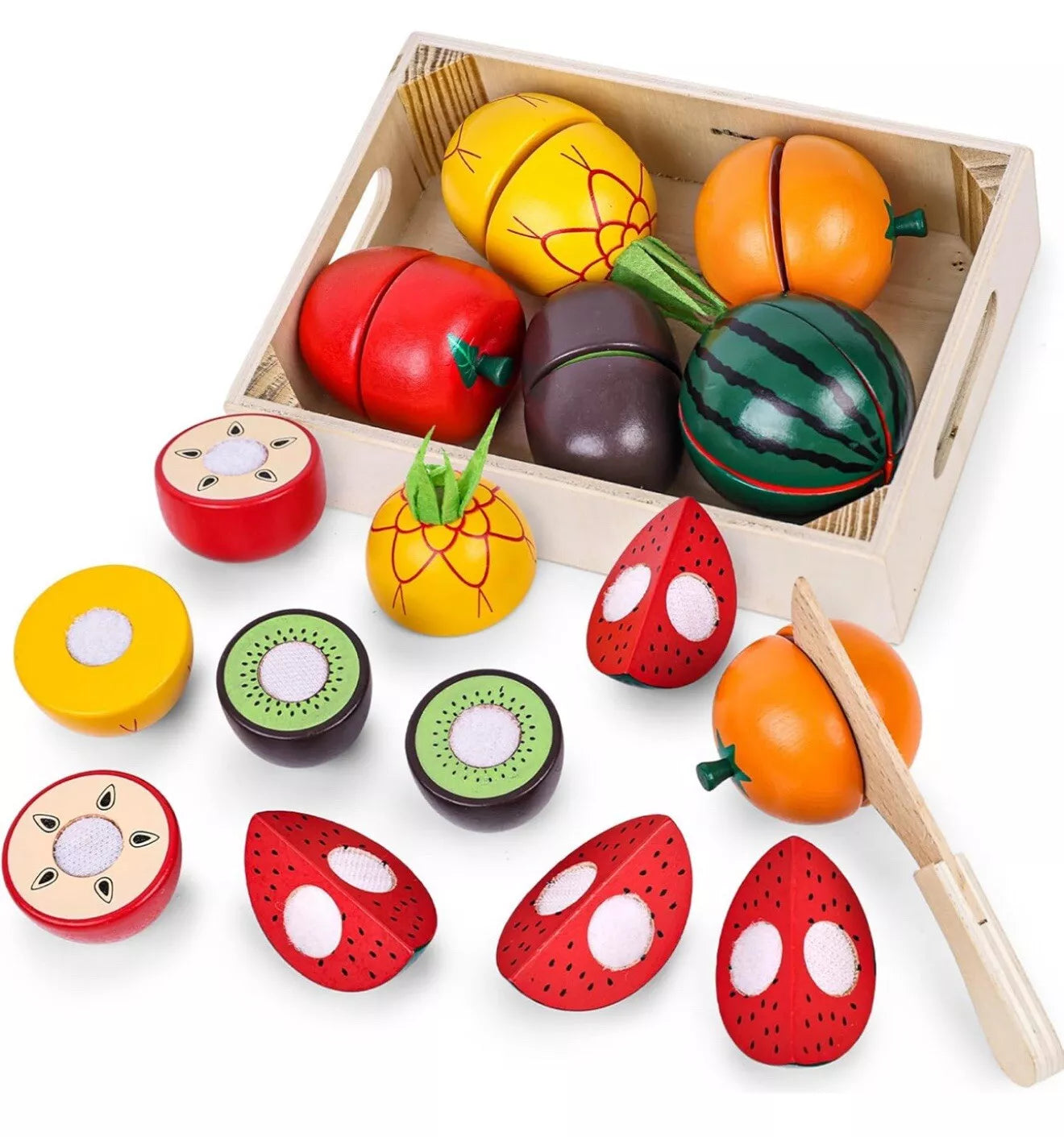 Wooden Play Food Set for Kids Kitchen, Montessori Toys For Kitchen