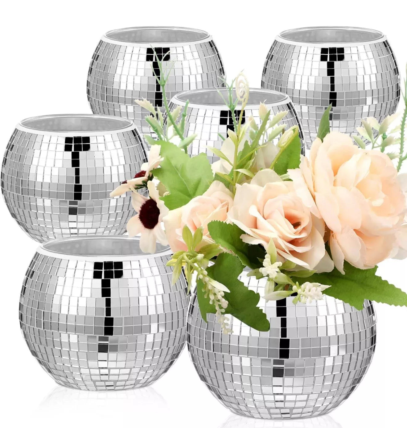 6 Pieces Disco Ball Flower Vase Mirror Disco Ball Glass Vase