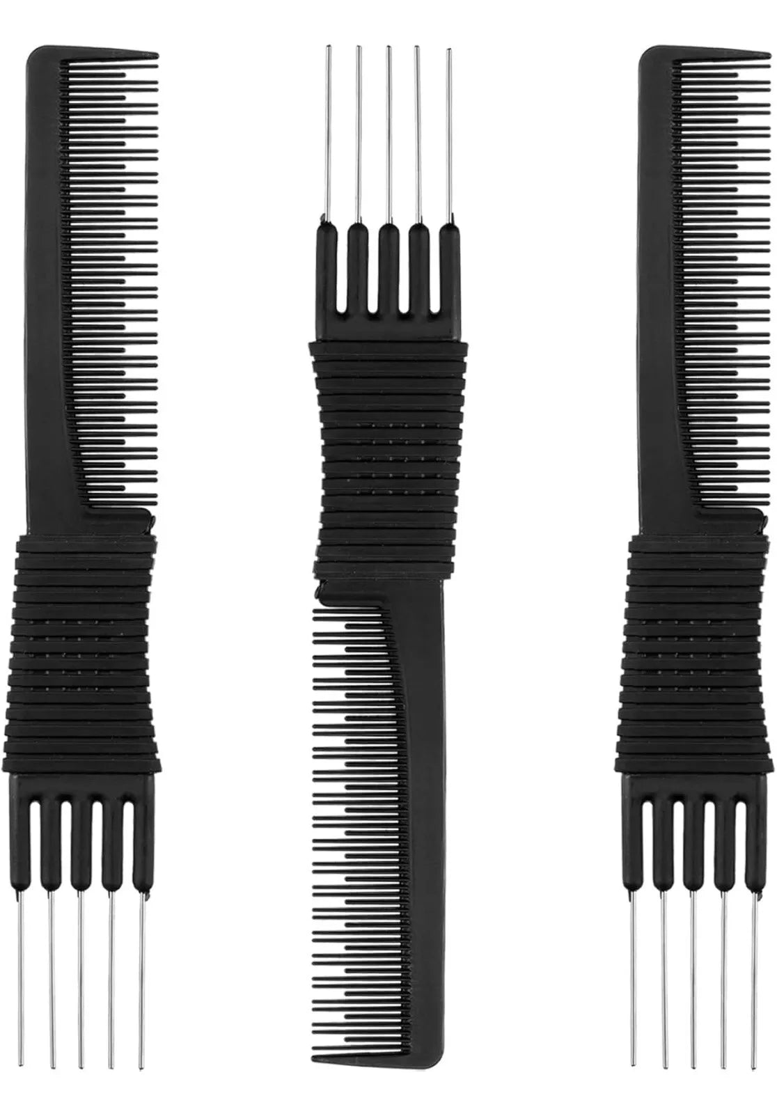 3 Pack Black Comb With Metal Prong With Stainless Steel, Great For Salon