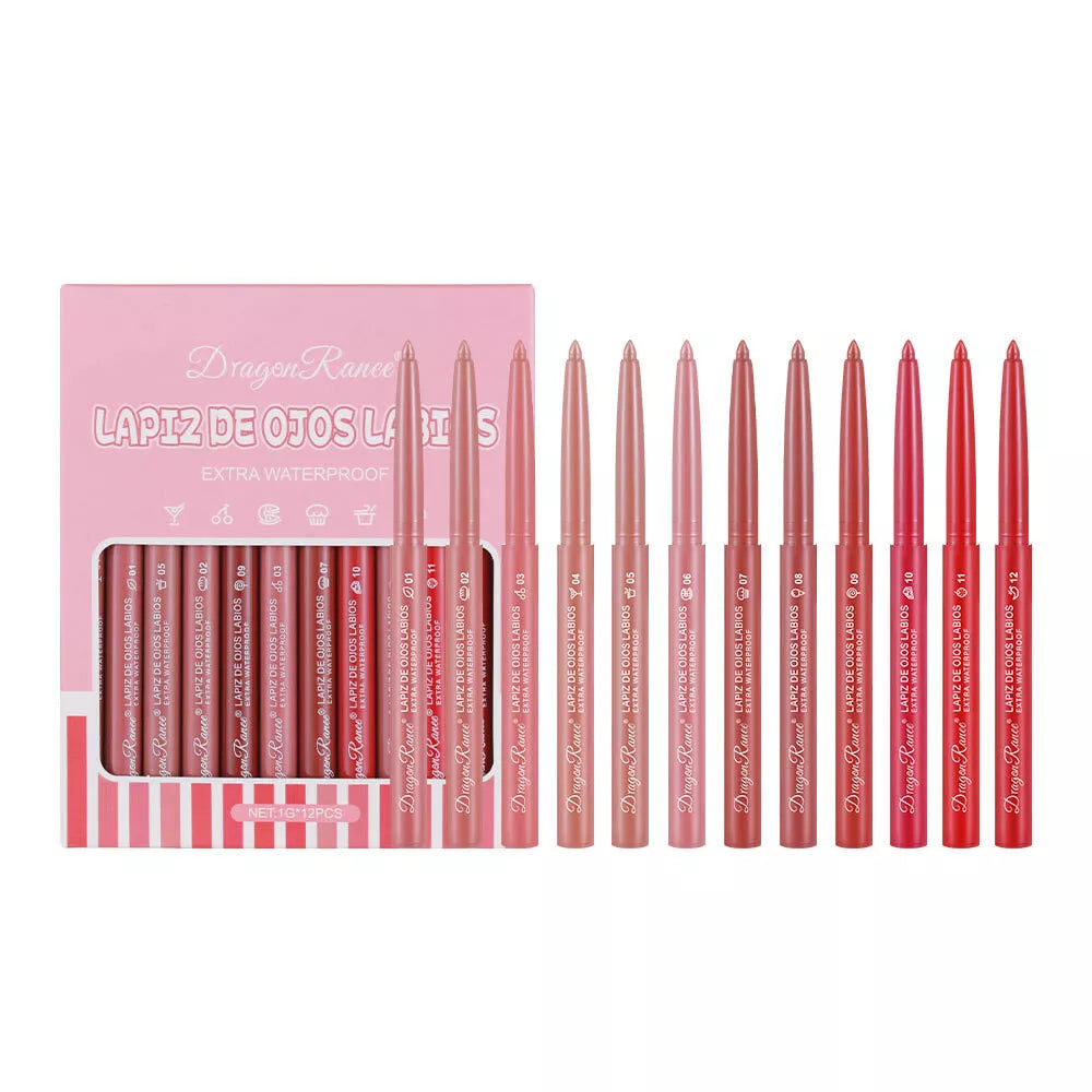 12 Pcs/Set Waterproof Lip Liner Pencil Matte Lipliner Long Lasting Lipstick 、