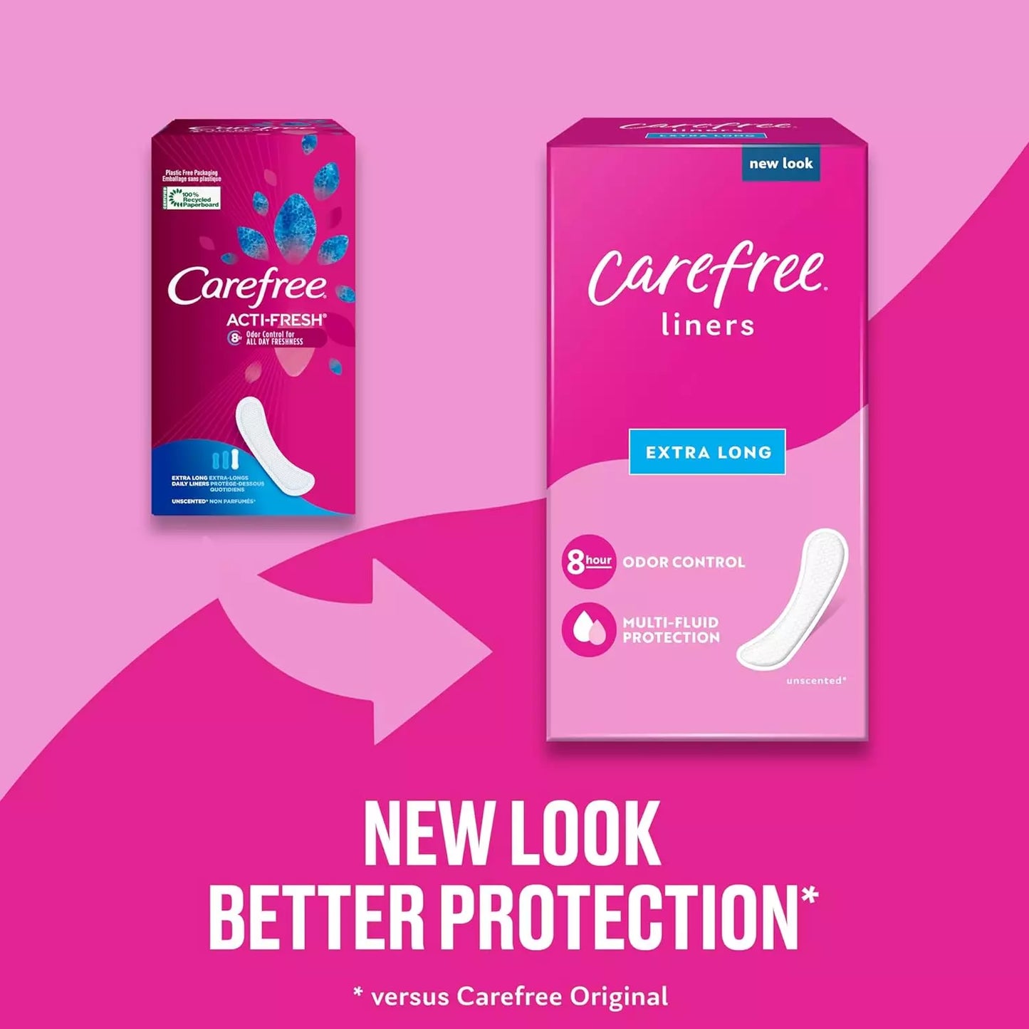 Carefree Panty Liners, Extra Long Liners, Unwrapped, Unscented, 100ct
