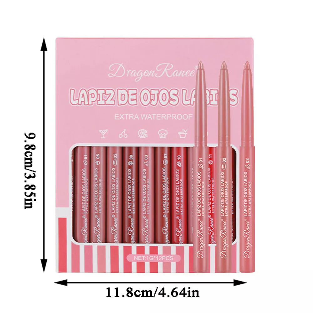 12 Pcs/Set Waterproof Lip Liner Pencil Matte Lipliner Long Lasting Lipstick 、