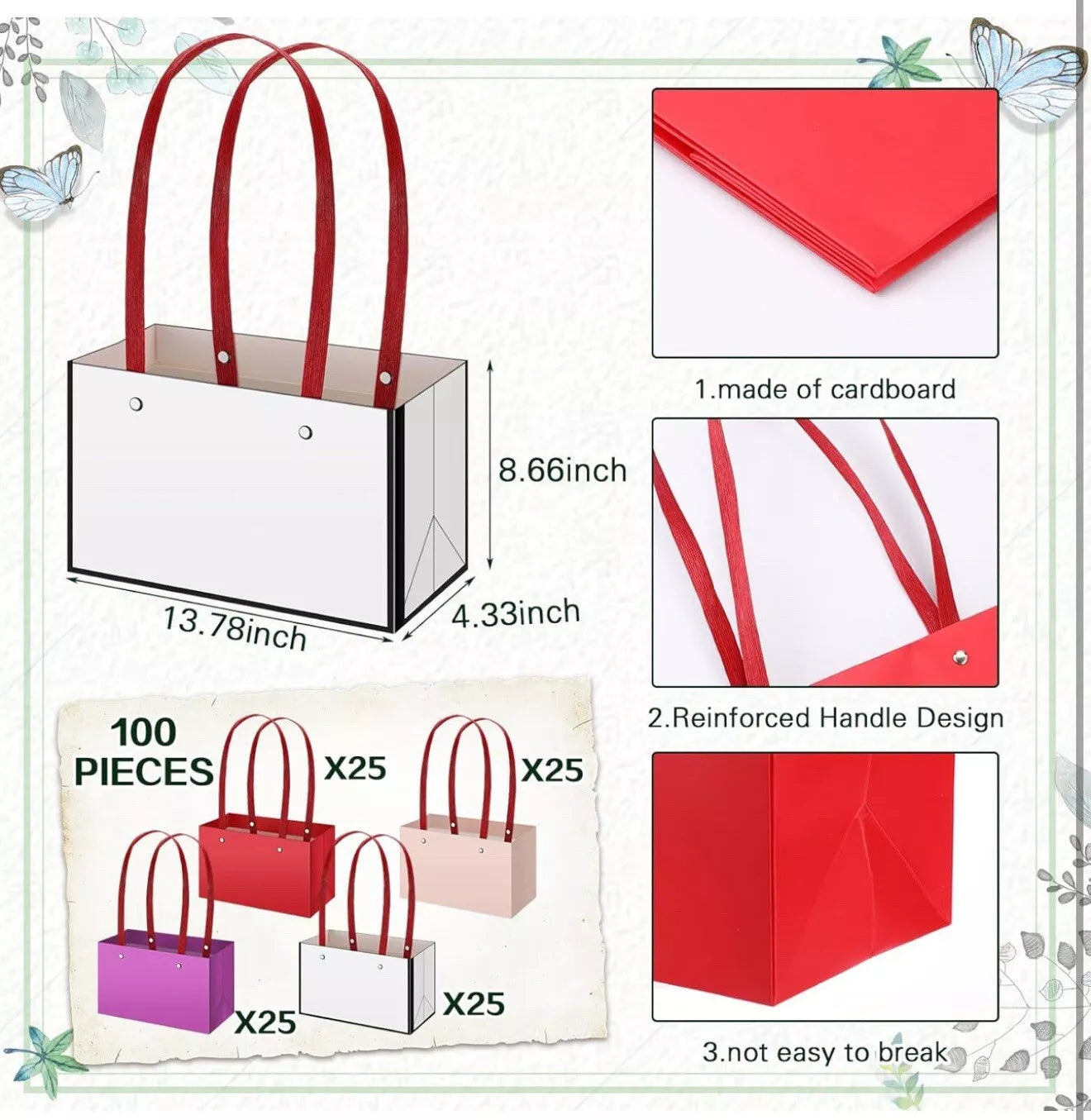 100 Pcs Flower Boxes for Arrangements Flower Gift Bags 8.66"x4.33" Waterproof