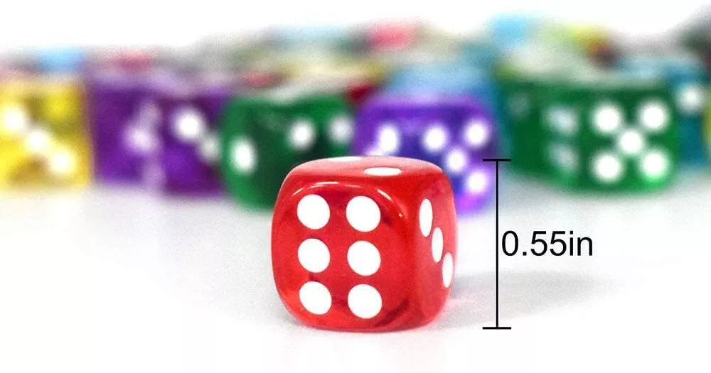 50 of Pack 14MM 6 Sided Dice Set Translucent Colors Dice, with Black Pouch