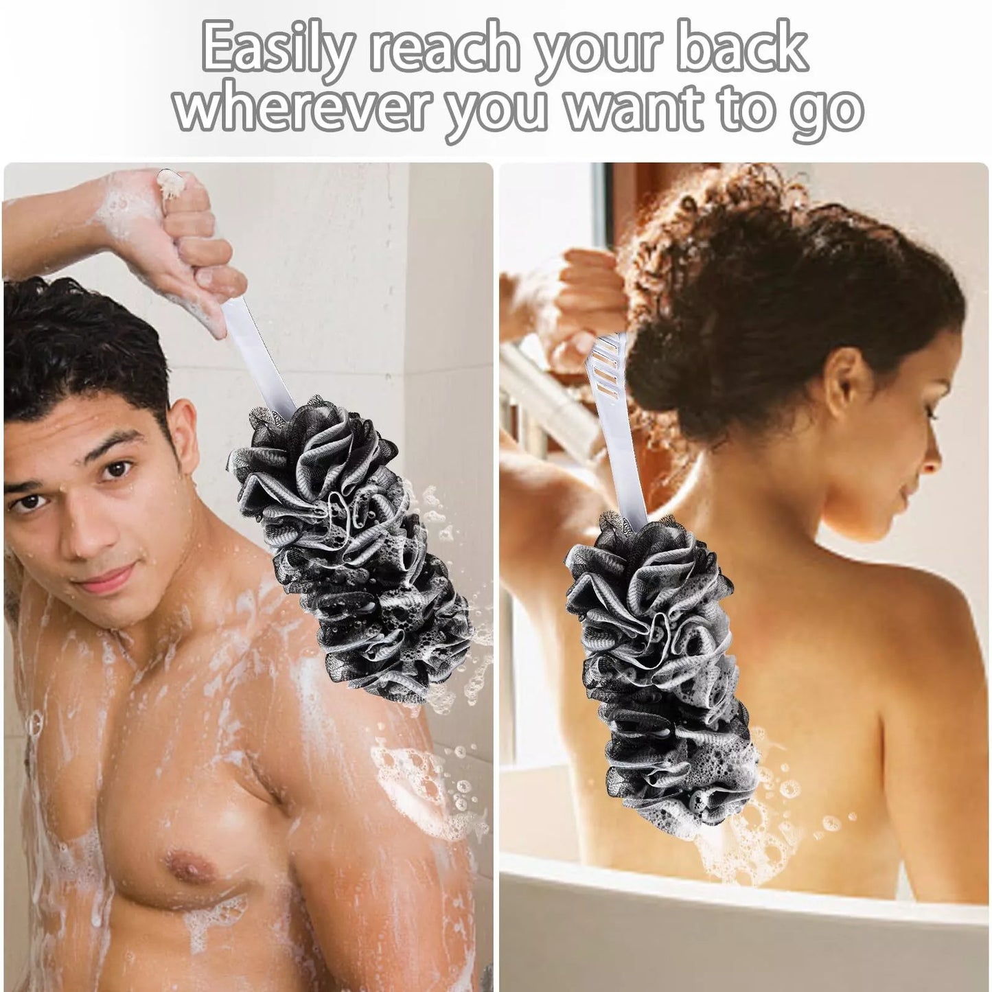 T2Pack Back Scrubber for Shower DualSided Loofah on a Stick as Shower Brush Exf