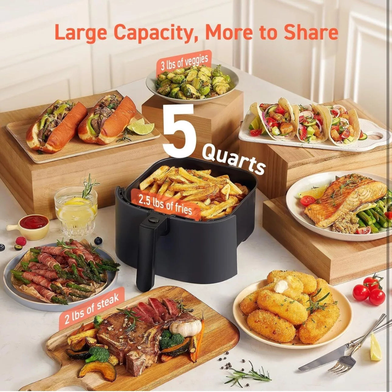 COSORI Air Fryer Compact 5 Qt, Max 450F for Juicy Meat, Little To No Oil