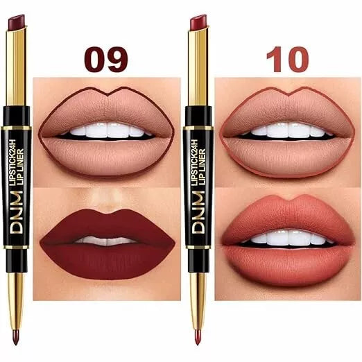 6Pcs Lip Liner and Lipstick Set,DNM Double Head Matte Mat Lipstick 24H & Lip Lin