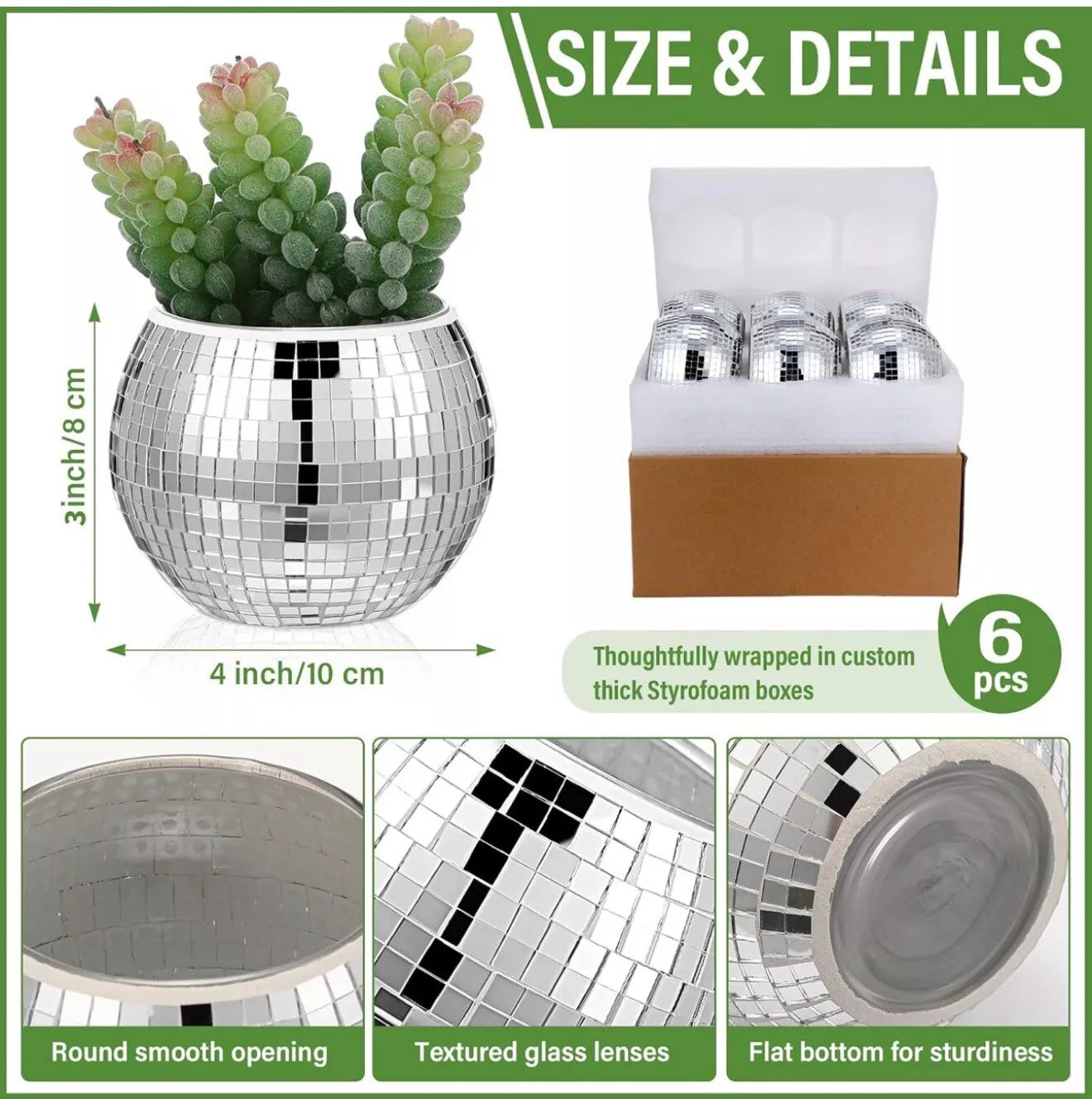 6 Pieces Disco Ball Flower Vase Mirror Disco Ball Glass Vase