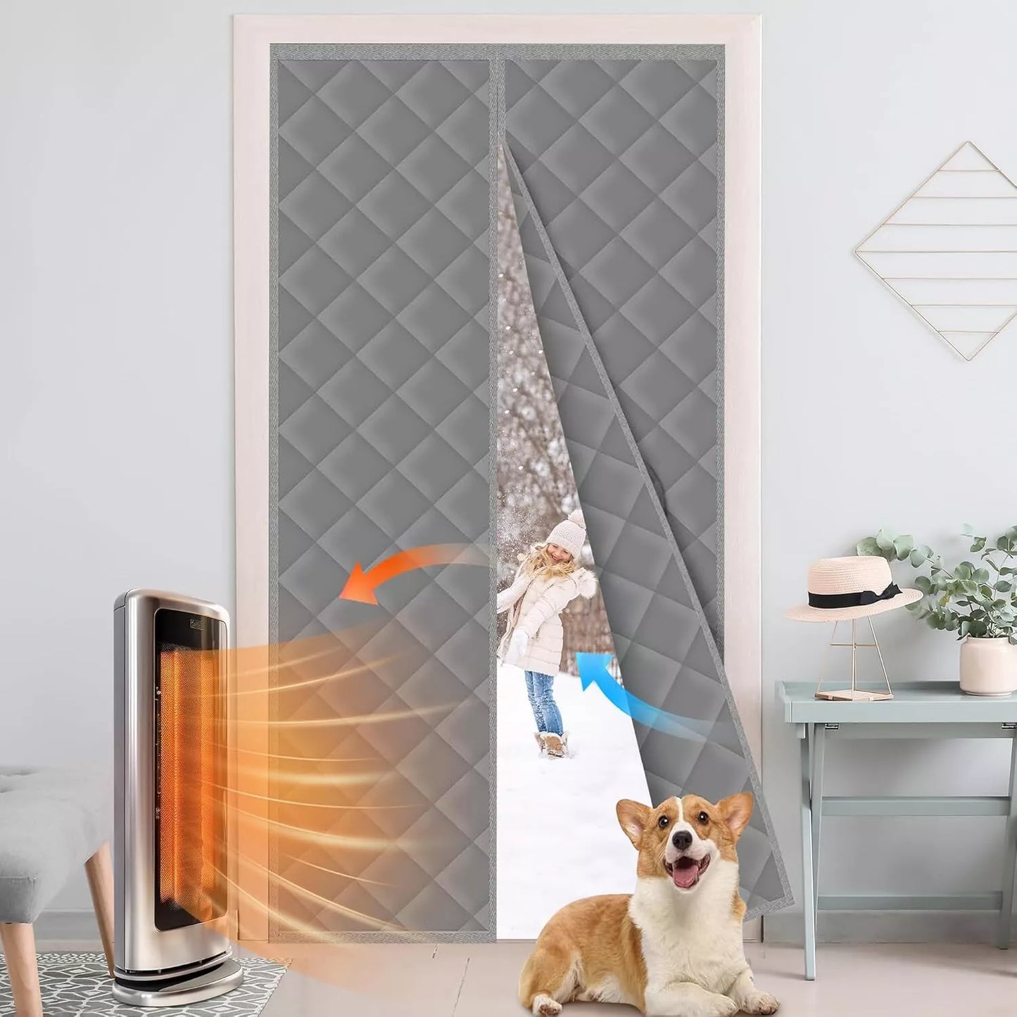 Magnetic Thermal Insulated Door Curtain,Fits Door Size 37.4" x 82.68" Door Cover