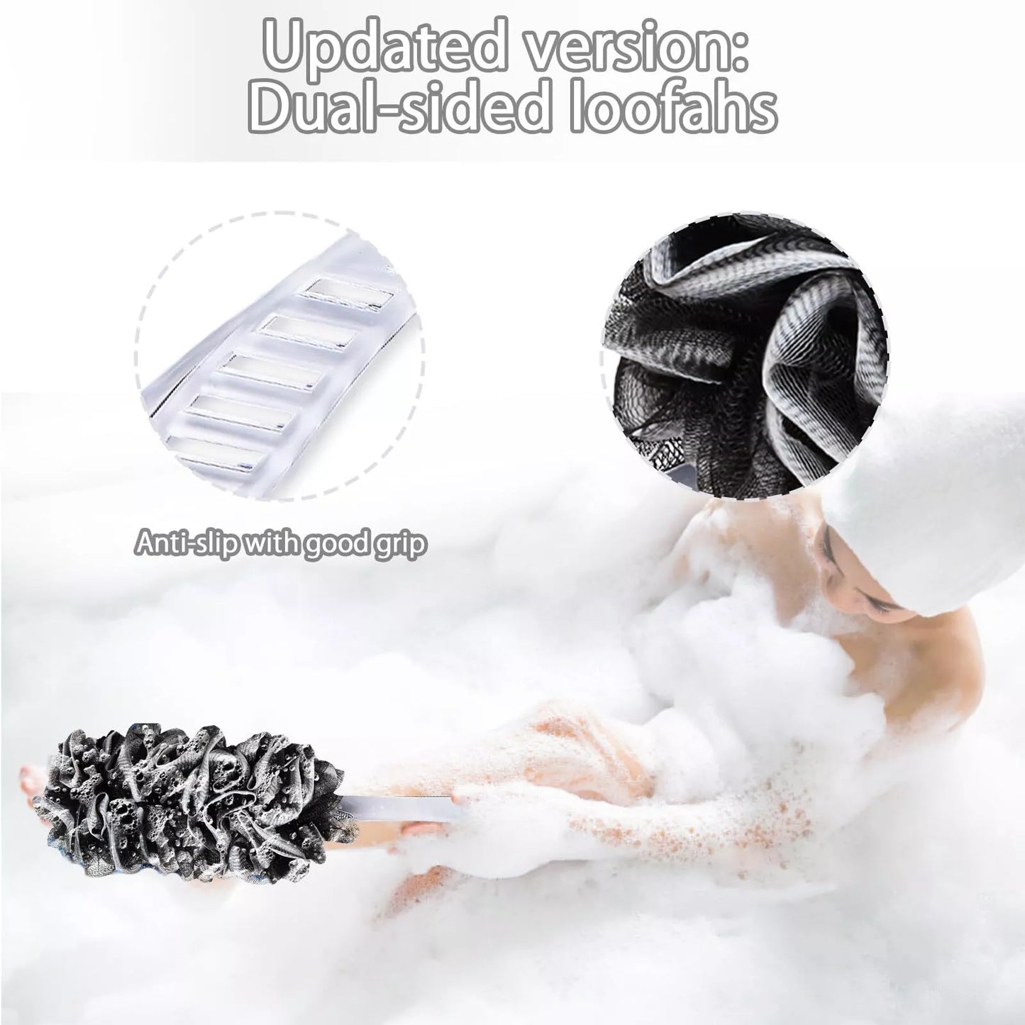 T2Pack Back Scrubber for Shower DualSided Loofah on a Stick as Shower Brush Exf