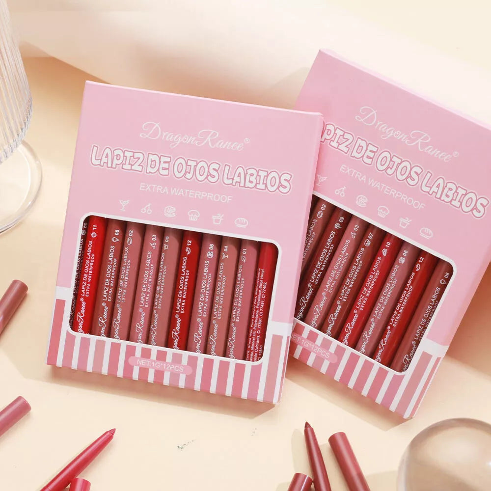 12 Pcs/Set Waterproof Lip Liner Pencil Matte Lipliner Long Lasting Lipstick 、