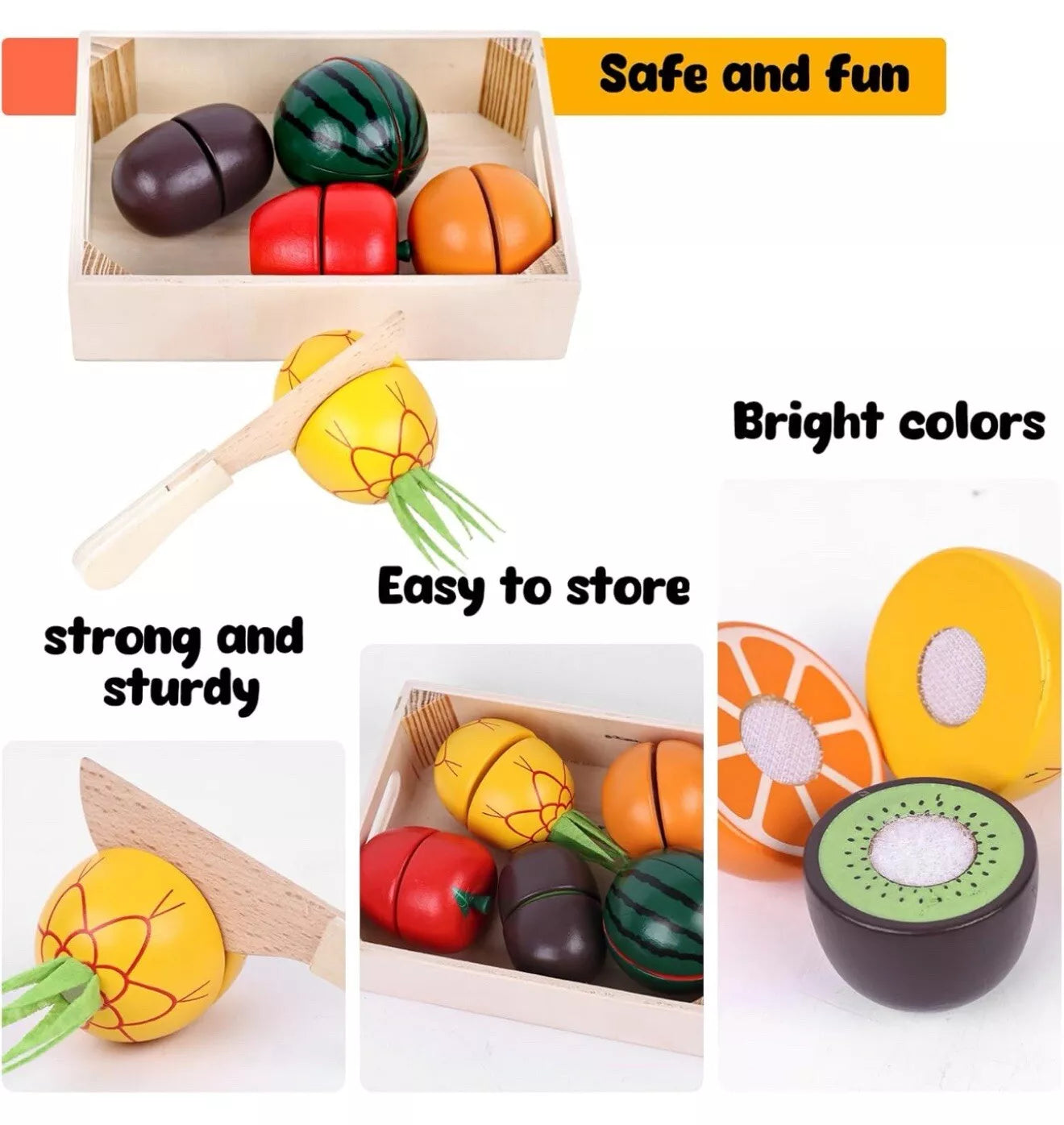 Wooden Play Food Set for Kids Kitchen, Montessori Toys For Kitchen
