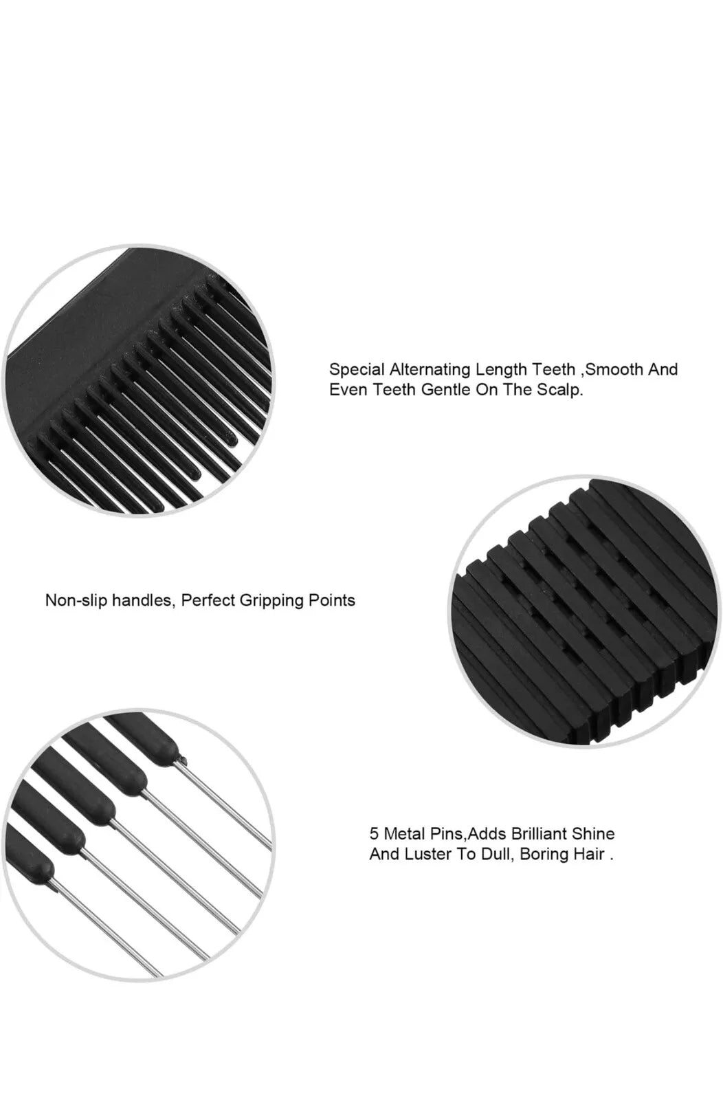3 Pack Black Comb With Metal Prong With Stainless Steel, Great For Salon
