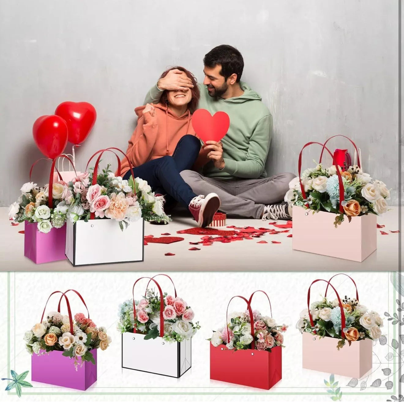 100 Pcs Flower Boxes for Arrangements Flower Gift Bags 8.66"x4.33" Waterproof