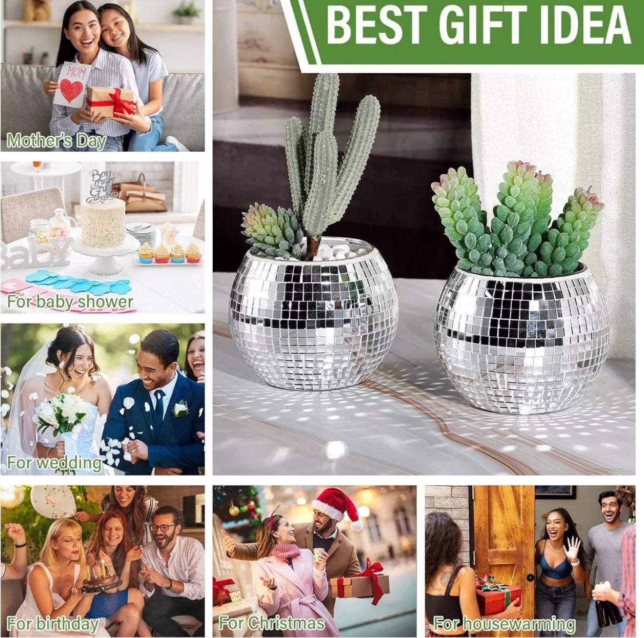 6 Pieces Disco Ball Flower Vase Mirror Disco Ball Glass Vase