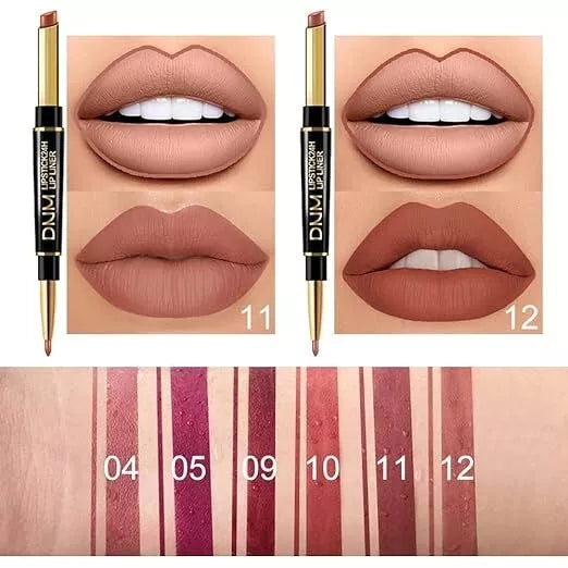 6Pcs Lip Liner and Lipstick Set,DNM Double Head Matte Mat Lipstick 24H & Lip Lin