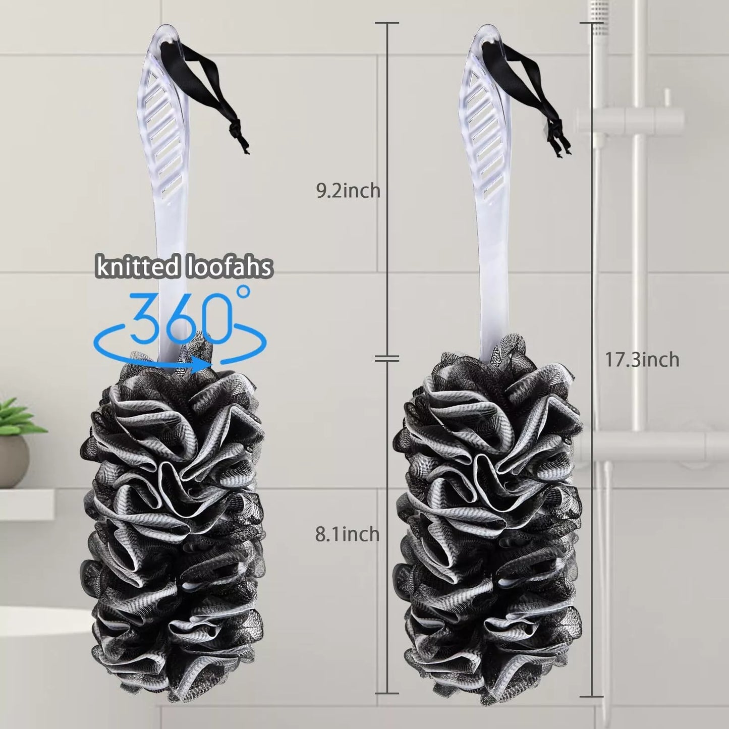 T2Pack Back Scrubber for Shower DualSided Loofah on a Stick as Shower Brush Exf