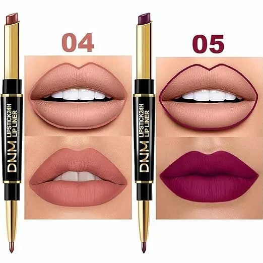 6Pcs Lip Liner and Lipstick Set,DNM Double Head Matte Mat Lipstick 24H & Lip Lin