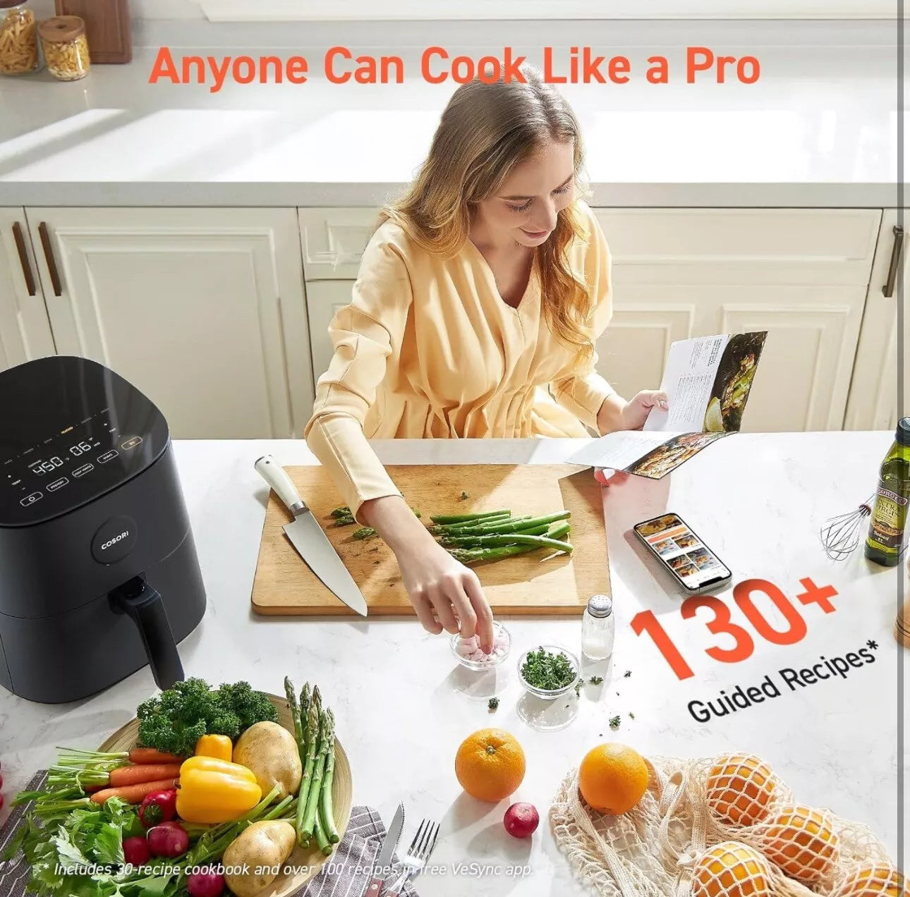 COSORI Air Fryer Compact 5 Qt, Max 450F for Juicy Meat, Little To No Oil