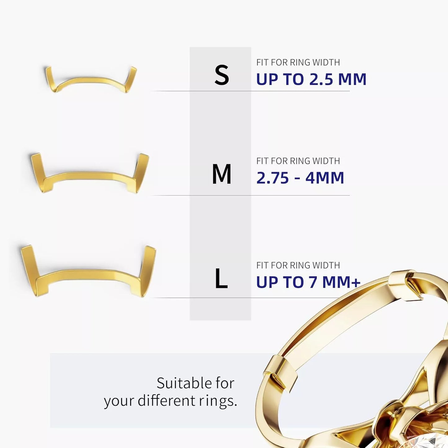9 Pack Filled Gold Metal Ring Guard,Invisible Ring Size Adjuster Set for Loose R
