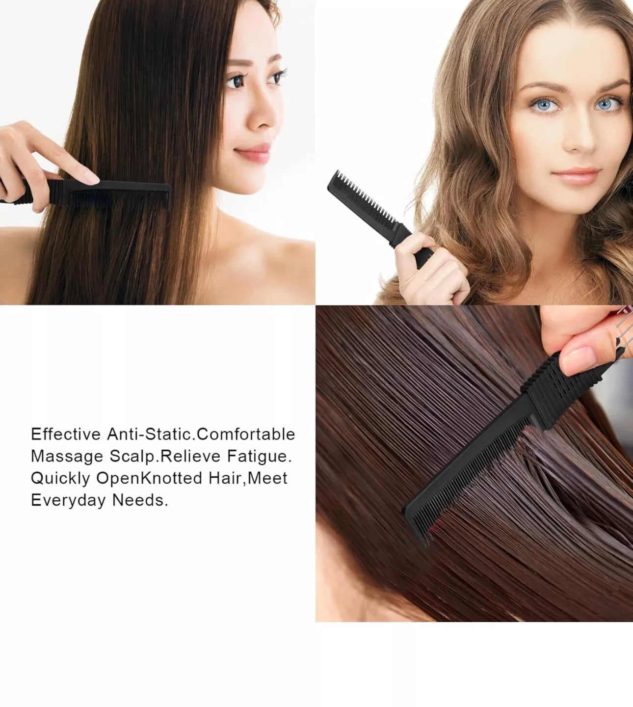 3 Pack Black Comb With Metal Prong With Stainless Steel, Great For Salon