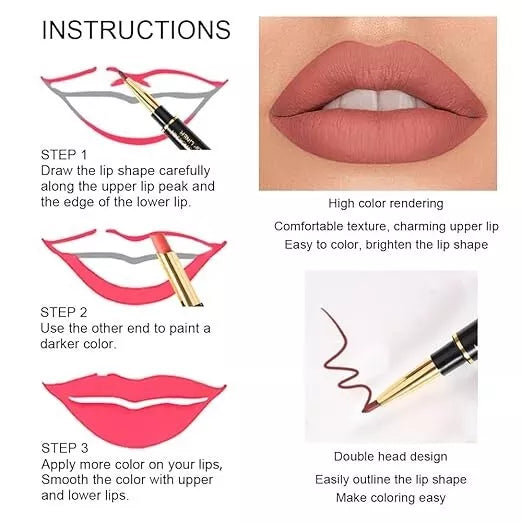 6Pcs Lip Liner and Lipstick Set,DNM Double Head Matte Mat Lipstick 24H & Lip Lin