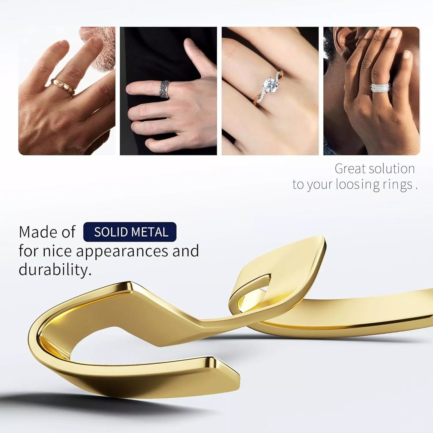9 Pack Filled Gold Metal Ring Guard,Invisible Ring Size Adjuster Set for Loose R