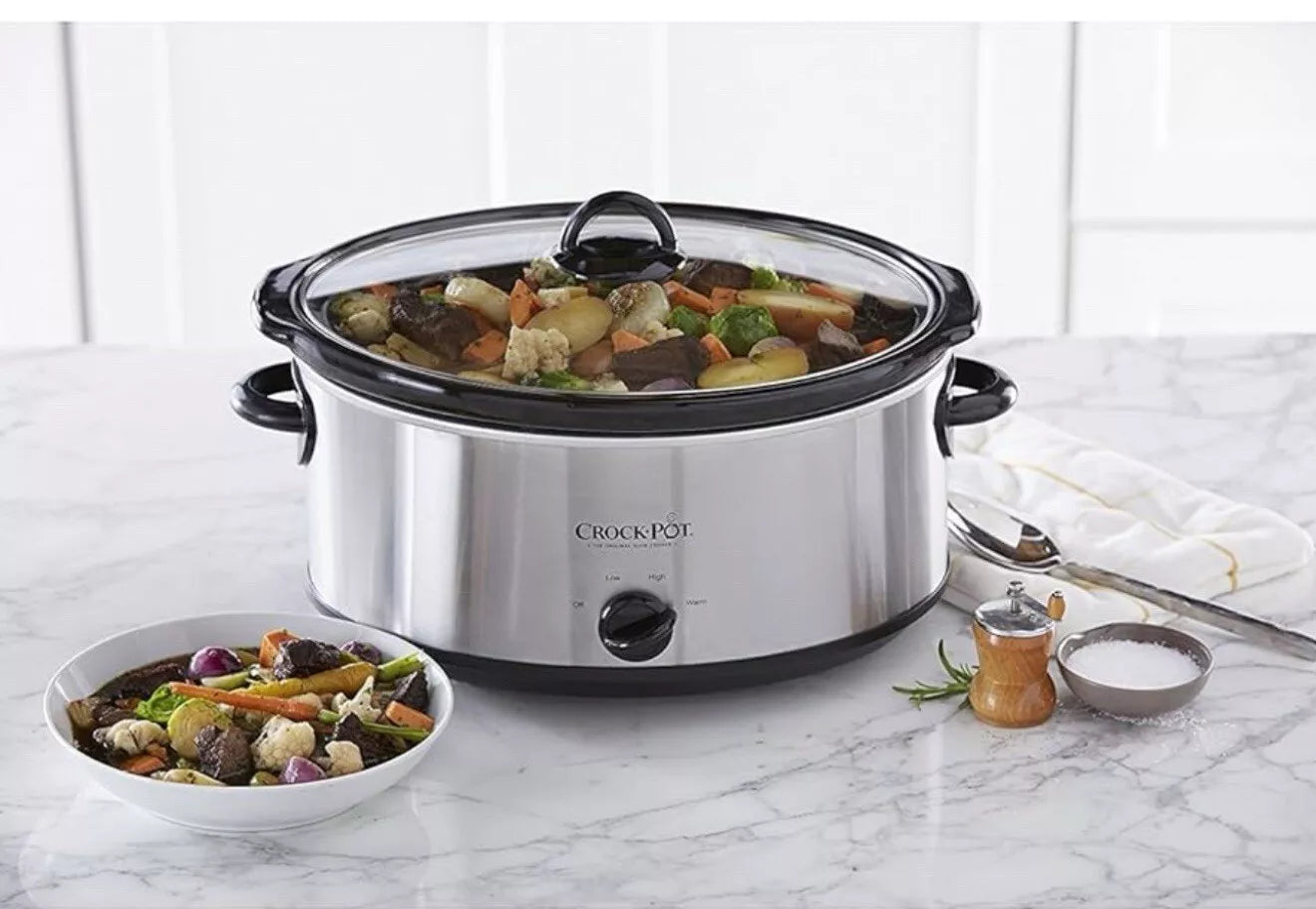 Crock-Pot 7 Quart Oval Manual Slow Cooker, Stainless Steel (SCV700-S-BR)