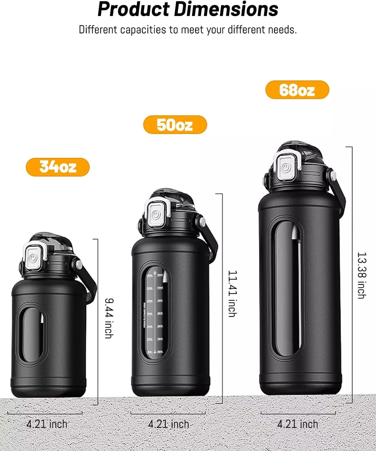 50 oz Glass Water Bottles - Large Motivational Glass Water Bottle with Time Mar