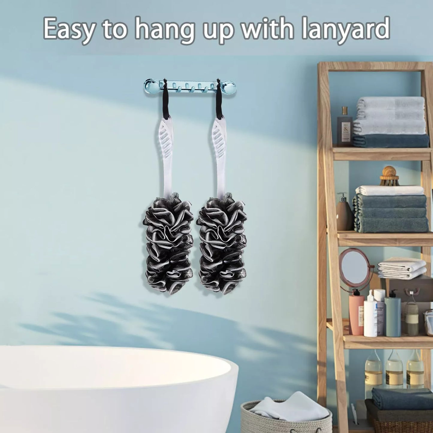 T2Pack Back Scrubber for Shower DualSided Loofah on a Stick as Shower Brush Exf