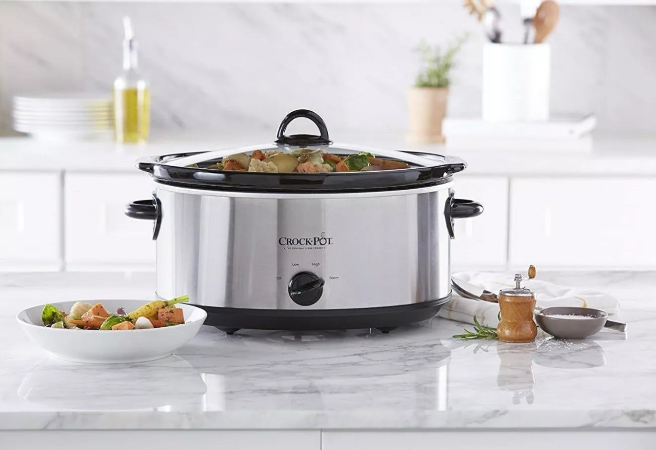 Crock-Pot 7 Quart Oval Manual Slow Cooker, Stainless Steel (SCV700-S-BR)