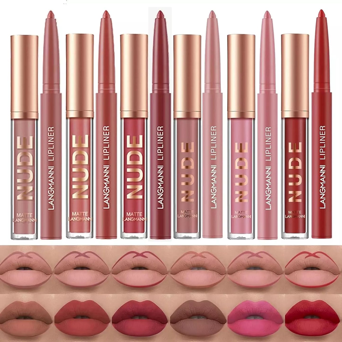 6 Matte Lipstick with 6 Lipliners Durable Makeup Set,Long-Lasting Non-Stick Cup