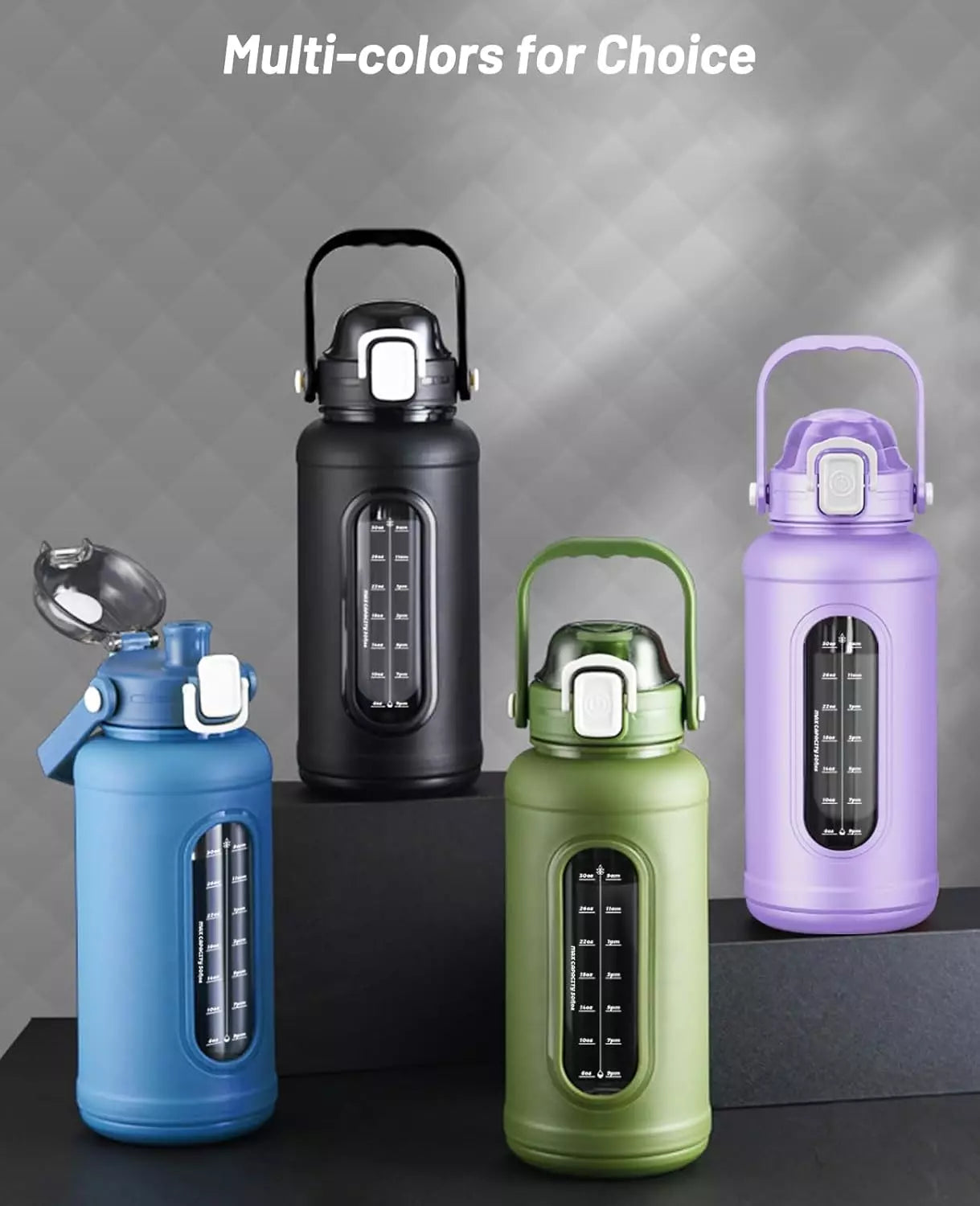 50 oz Glass Water Bottles - Large Motivational Glass Water Bottle with Time Mar