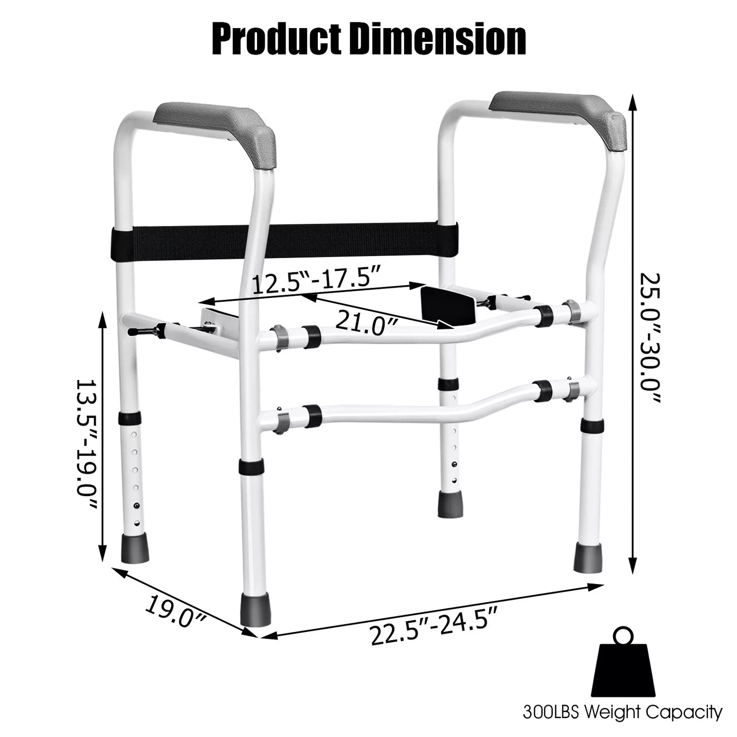 Steel Safety Toilet Rail w/ Created Fixable Clamp Adjustable Handicap Frame