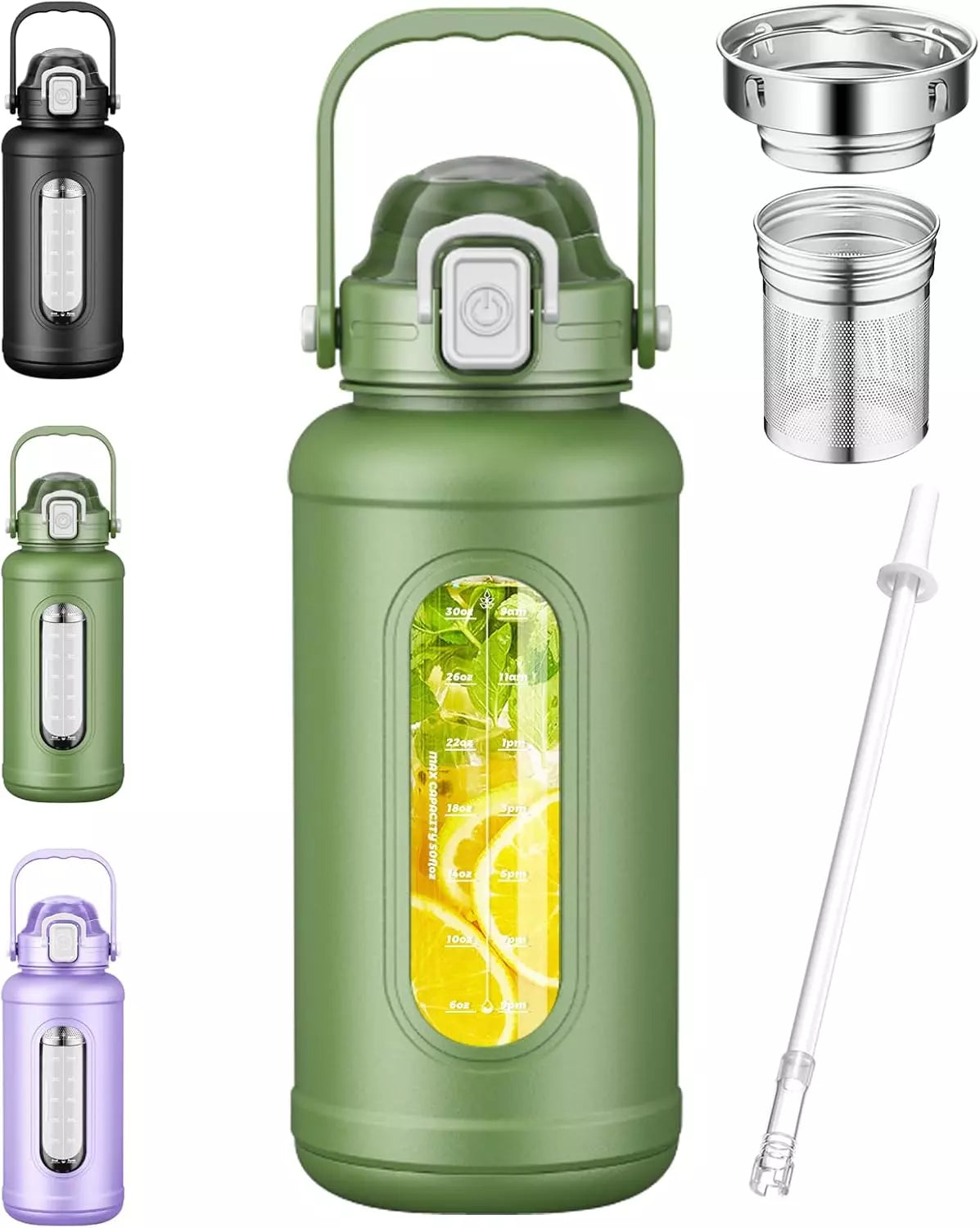 50 oz Glass Water Bottles - Large Motivational Glass Water Bottle with Time Mar