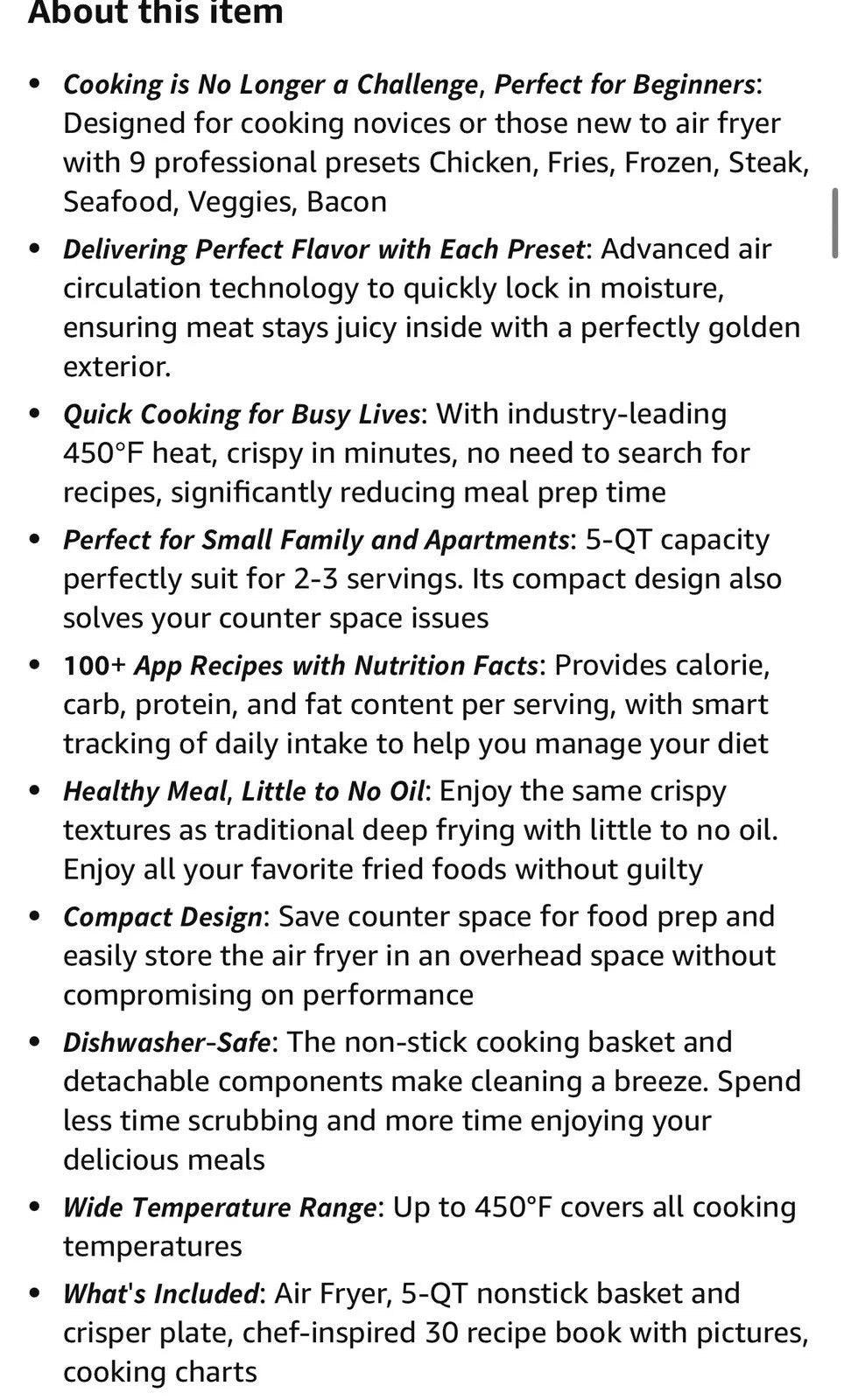 COSORI Air Fryer Compact 5 Qt, Max 450F for Juicy Meat, Little To No Oil