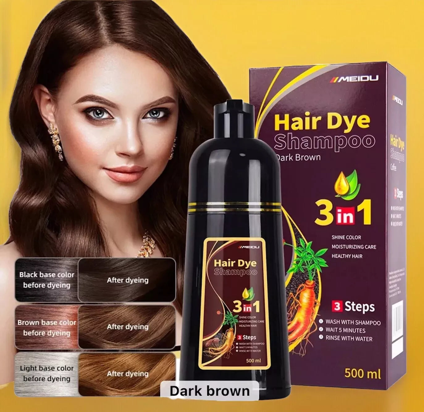 ORIGINAL MEIDU Hair Dye Color Shampoo 500ml (DARK BROWN) - FREE SHIPPING