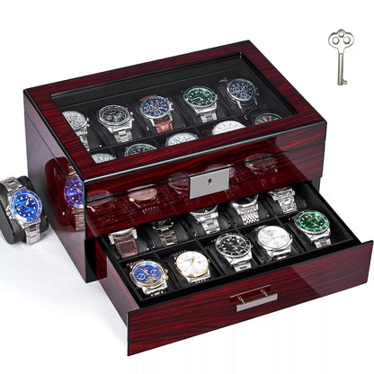 20 Slot Watch Box Watch Case for Men with Large Glass Lid 2Tier Watch Displa