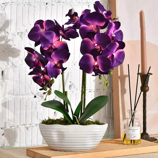 Large Artificial Potted Orchid Plant, Silk Flower Arrangement Z-Dark Purple