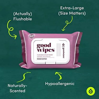 Flushable Aloe Butt Wipes Septic Safe - 360 Count Rosewater Wet Wipes