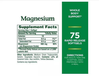 Nature's Bounty Magnesium, Whole Body Support, Supports Heart, Nerve and Bone