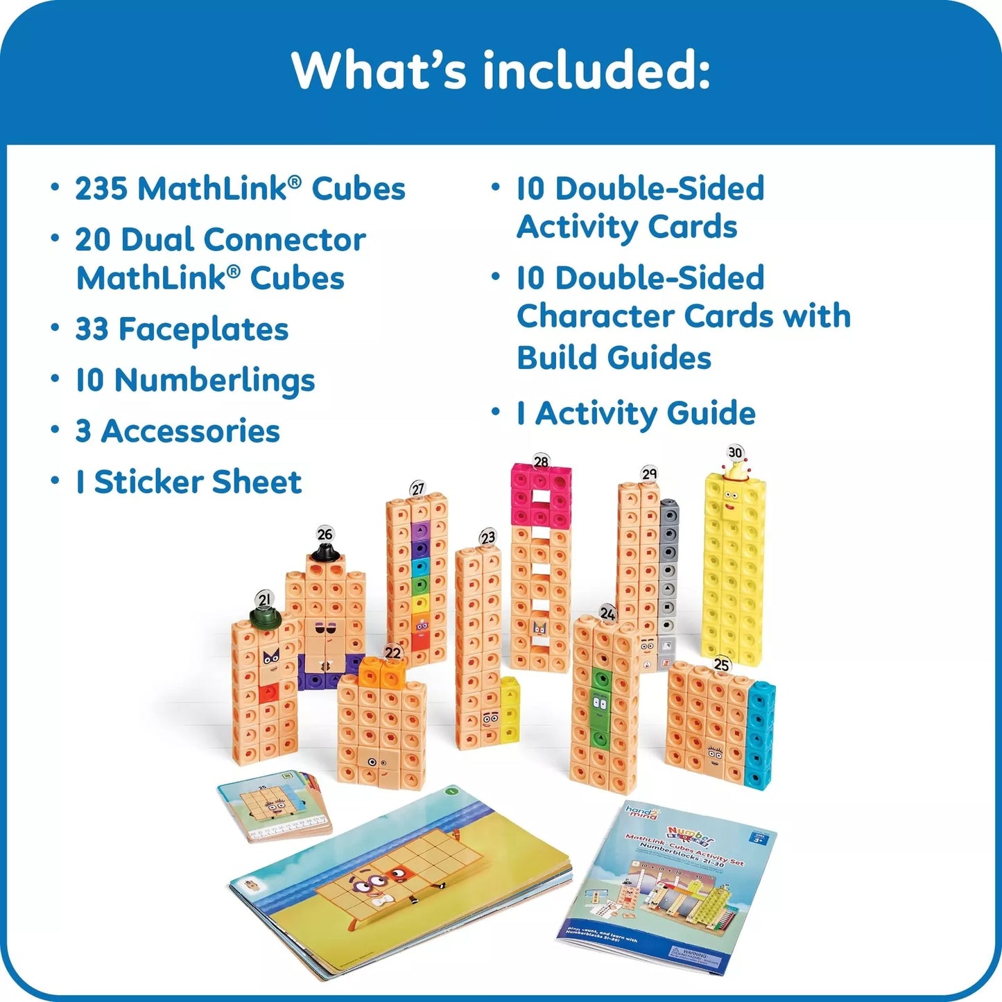 Hand2mind MathLink Cubes Numberblocks 21-30 Activity Set, 20 Preschool Learni...