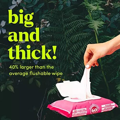 Flushable Aloe Butt Wipes Septic Safe - 360 Count Rosewater Wet Wipes