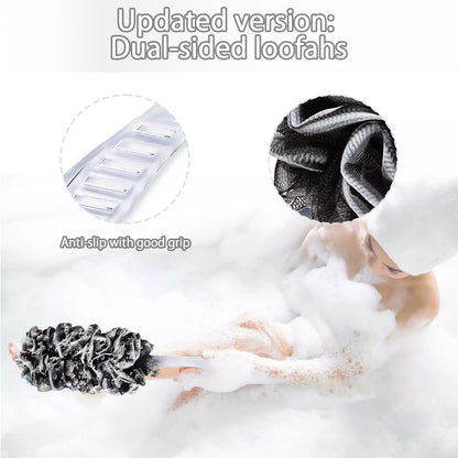 T2Pack Back Scrubber for Shower DualSided Loofah on a Stick as Shower Brush Exf