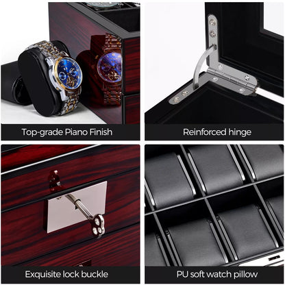 20 Slot Watch Box Watch Case for Men with Large Glass Lid 2Tier Watch Displa