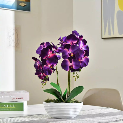 Large Artificial Potted Orchid Plant, Silk Flower Arrangement Z-Dark Purple