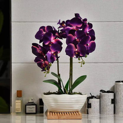Large Artificial Potted Orchid Plant, Silk Flower Arrangement Z-Dark Purple