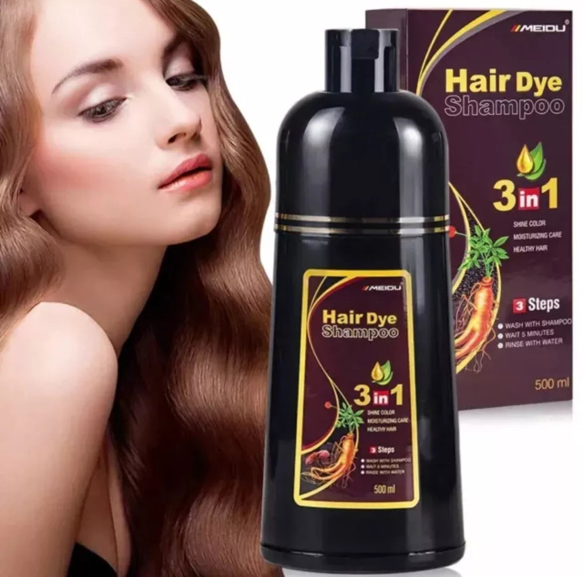 ORIGINAL MEIDU Hair Dye Color Shampoo 500ml (DARK BROWN) - FREE SHIPPING