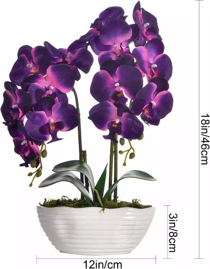 Large Artificial Potted Orchid Plant, Silk Flower Arrangement Z-Dark Purple