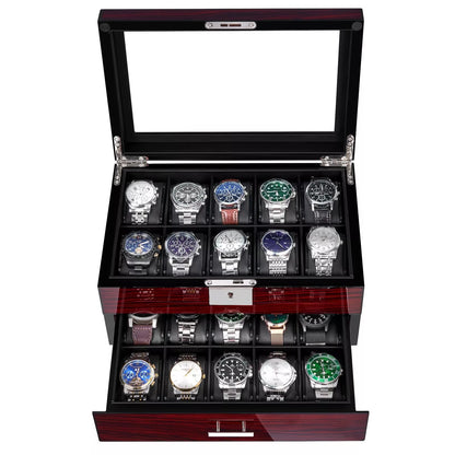 20 Slot Watch Box Watch Case for Men with Large Glass Lid 2Tier Watch Displa